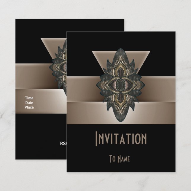 Invitation All Occasions Black Gold Biege Art Deco (Front/Back)