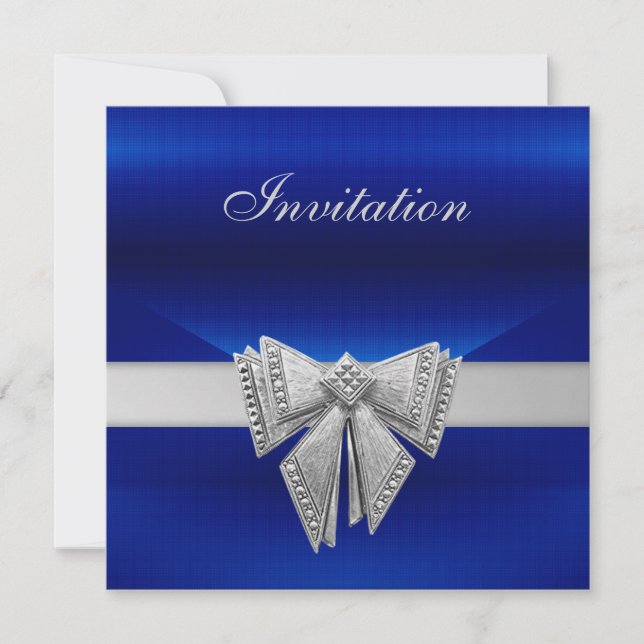 Invitation All Occasions Blue Silver Bow (Front)