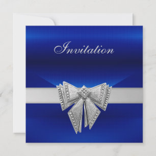 Invitation All Occasions Blue Silver Bow