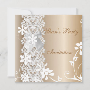 Invitation All Occasions Coffee  Lace White Flower
