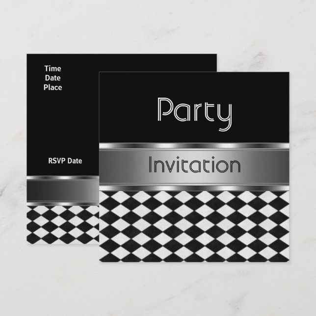 Invitation All Occasions Diamond Black White (Front/Back)