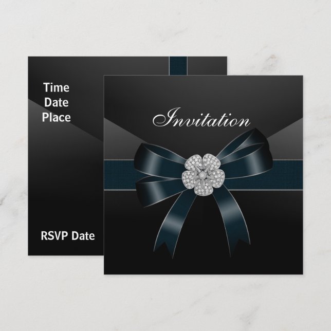 Invitation All Occasions Diamond Jewel Black Bow (Front/Back)