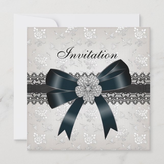 Invitation All Occasions Diamond Jewel Black Bow (Front)