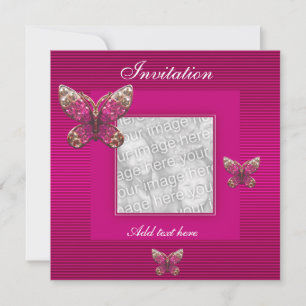 Invitation All Occasions Pink Butterfly Add Photo
