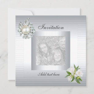 Invitation All Occasions Silver Floral Add Photo