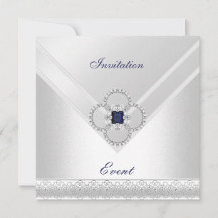 Invitation All Occasions White Blue Silver Jewel