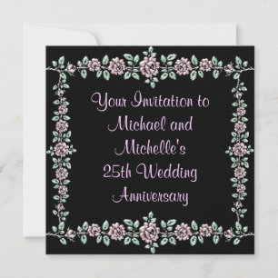 Invitation Anniversary Black Pink Roses Metal