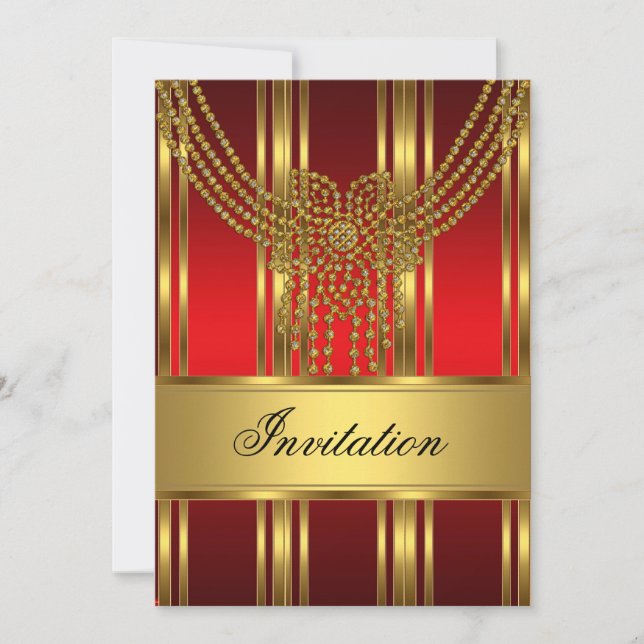 Invitation Any Party Gold and Red (Front)