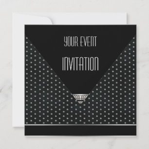 Invitation Art Deco Black Silver White Spots