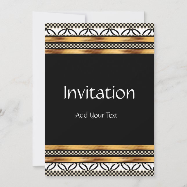 Invitation Art Deco Gold Black White (Front)