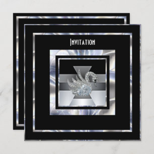Invitation Art Deco Silver Black Diamond Swan