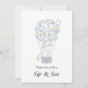 Invitation Baby Boy Sip and See Bunny Bird