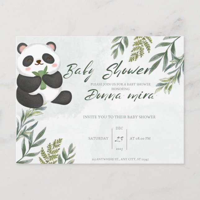 invitation baby shower, animal, panda postcard (Front)