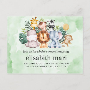 invitation baby shower, animals postcard