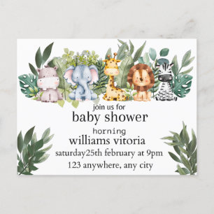 invitation baby shower, animals, safari postcard