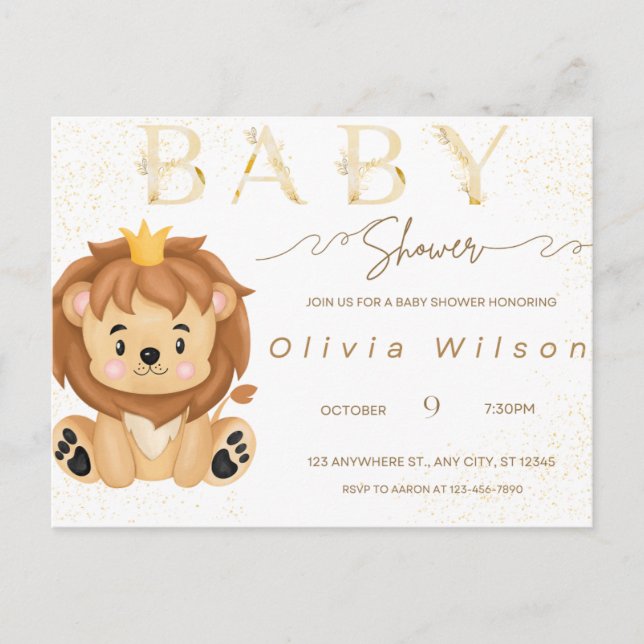 invitation baby shower, cute animal postcard (Front)