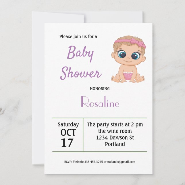 Invitation Baby Shower Girl Card (Front)