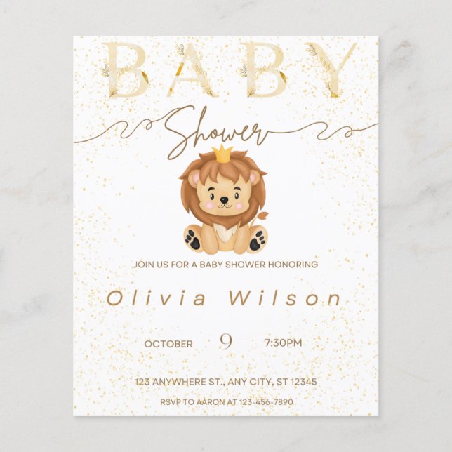 invitation baby shower,golden,animal (Front)