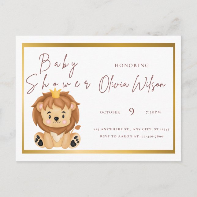 invitation baby shower golden animal postcard (Front)