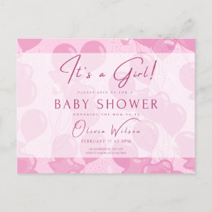 invitation baby shower, it's a girl, pink postcard