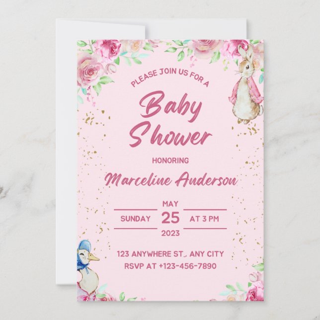 invitation baby shower, pink (Front)
