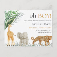 invitation baby shower, wild one, animals