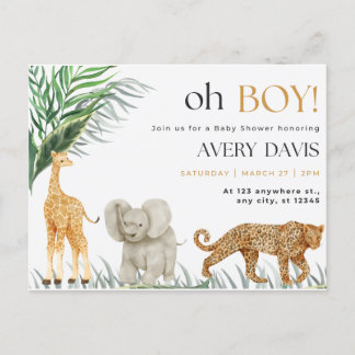 invitation baby shower, wild one, animals postcard
