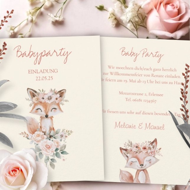 INVITATION Babyparty Fox and Flower for Girls (Creator Uploaded)