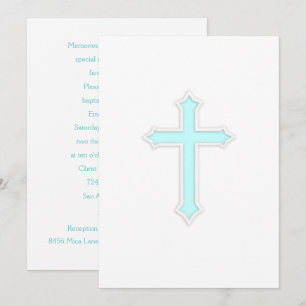 Invitation Baptism "Embossed" Cross Aqua