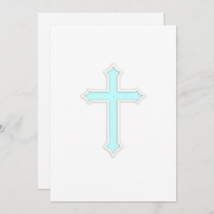 Invitation Baptism "Embossed" Cross Aqua