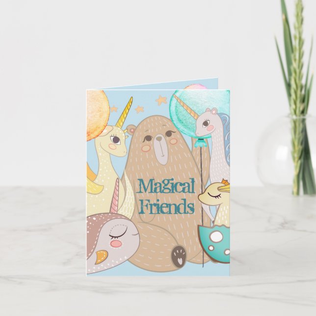 Invitation Bear, Dragon, Unicorn, Magical Friends (Front)