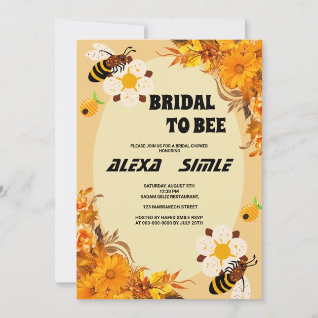 Invitation Bee Bridal shower yellow florals party (Front)