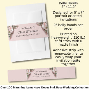 Invitation Belly Band - Dove & Pink Roses