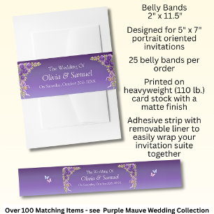 Invitation Belly Band Purple Mauve Flowers & White