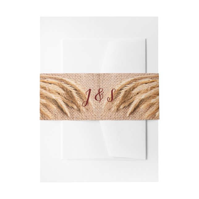 Invitation Belly Band Wheat on Burlap Sack Country (Front Example)