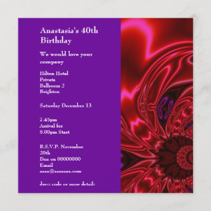 Invitation Birthday Abstract Faux Silk Red Purple