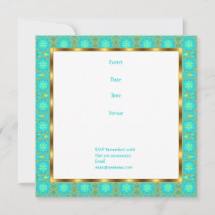 Invitation Birthday Aqua & Gold Patchwork