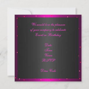 Invitation Birthday Black & Hot Pink Spots