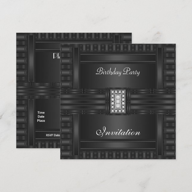 Invitation Birthday Black On Black Diamond Jewel (Front/Back)