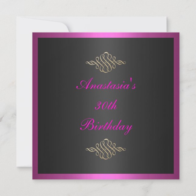Invitation Birthday Black Pink & Gold Trim (Front)