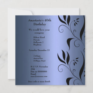 Invitation Birthday Blue with Black Floral