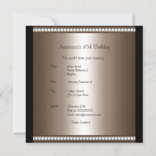 Invitation Birthday Bronze Black Rose Bow