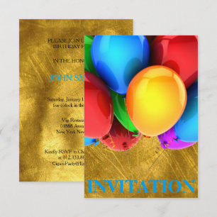 Invitation Birthday Carnival Ballons Gold