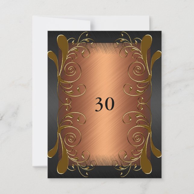 Invitation Birthday Dark Black & Rust Gold Floral (Front)