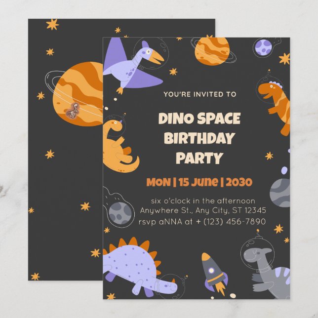 Invitation Birthday  Dino Space  for Boys Editable (Front/Back)