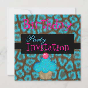 Invitation Birthday Girls Cupcake Blue