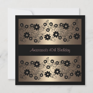 Invitation Birthday Glamour Black Floral