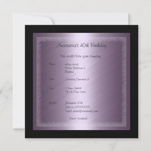 Invitation Birthday Glamour Purple (Front)