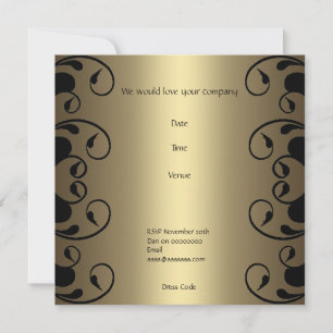 Invitation Birthday Gold Black Floral 2