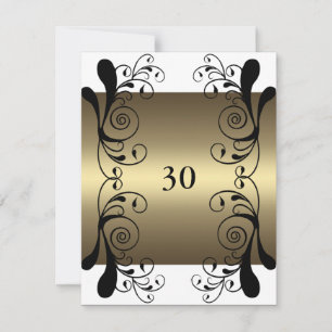 Invitation Birthday Gold White & Black Floral Glam